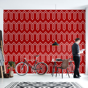 Papier Peint Art Déco Motif 05 - Blanc sur Milano Red