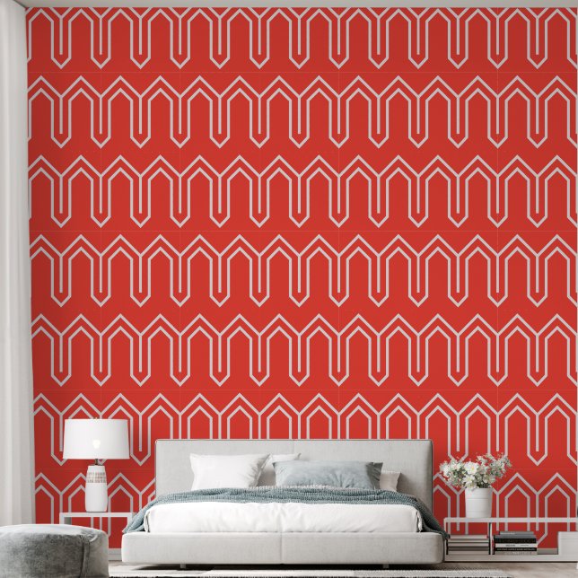 Papier Peint Art Déco Motif 05 - Blanc sur Rouge clair (Chambre à coucher)