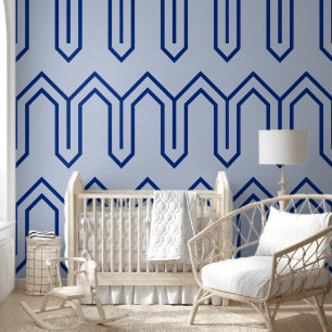 Papier Peint Art Déco Motif 05 - Bleu foncé sur Bleu lavande