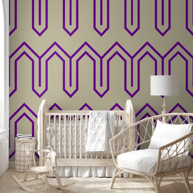 Papier Peint Art Déco Motif 05 - Romantique violet sur blanc ca (Enfants)
