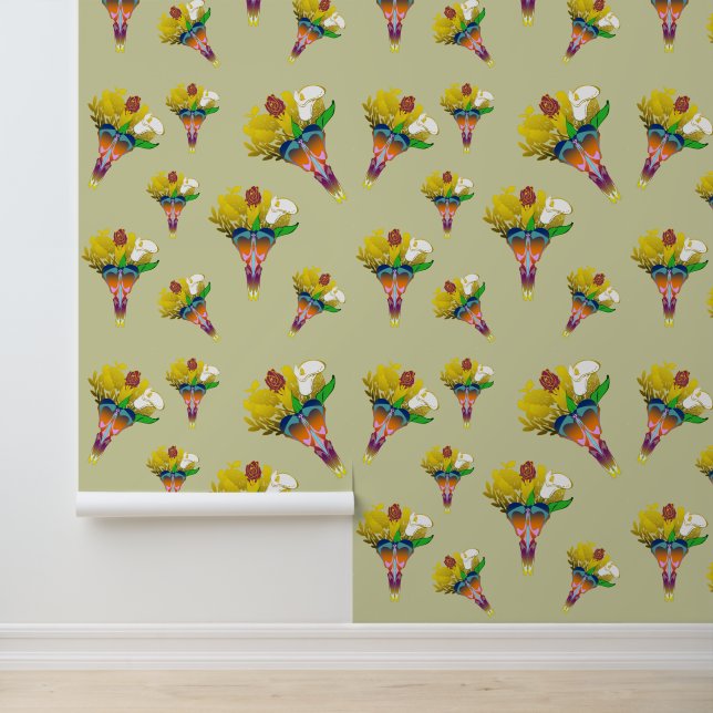 Papier Peint Art Deco Vase with Golden Flowers (Application)