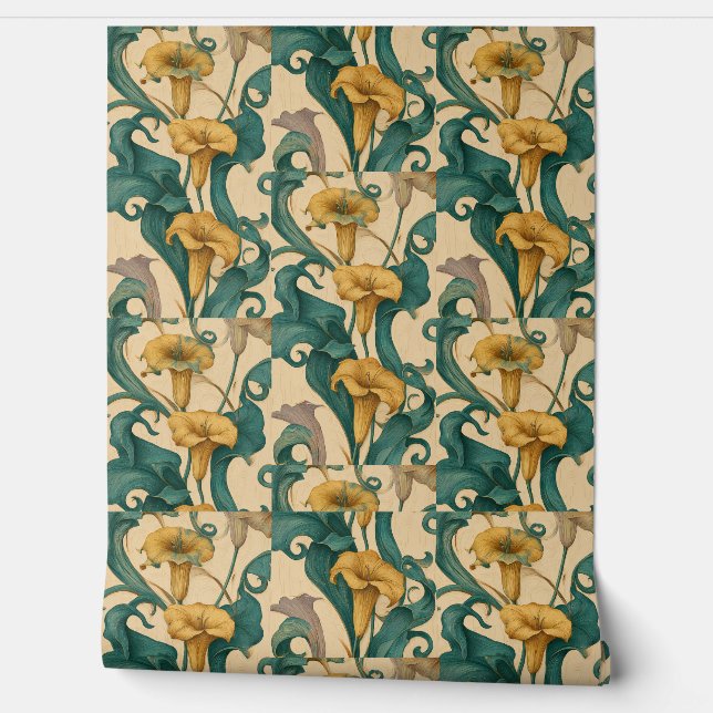 Papier Peint Art Nouveau Lily Swirls Wallpaper (Déroulement)
