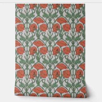 Papier Peint Art Nouveau Red Poppy Floral Print