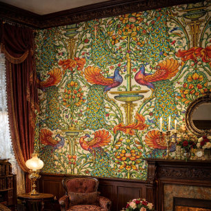 Papier Peint Art Nouveau Rétro Paons & Fruits par Walter Crane
