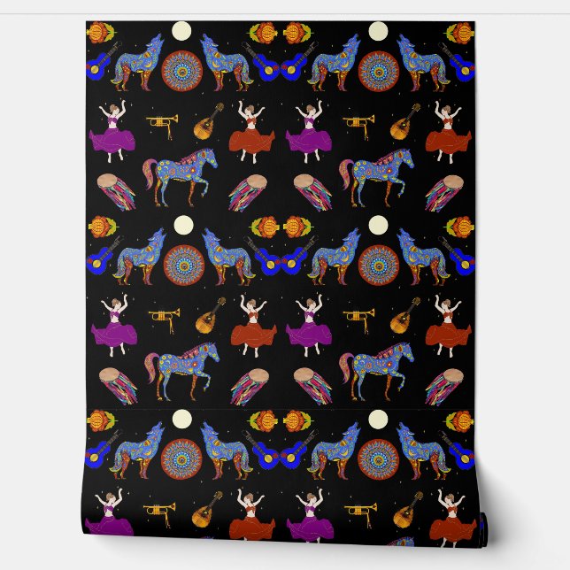 Papier Peint Art populaire de caravane colorée (Déroulement)