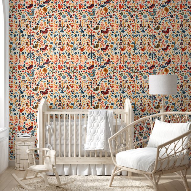 Papier Peint Art Wallpaper | Tribal Folk Pattern Wall Mural (Enfants)
