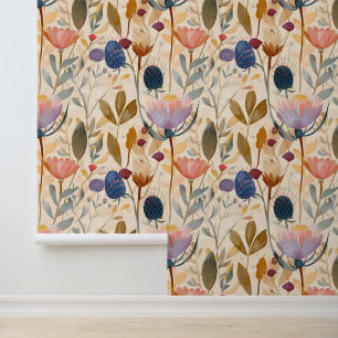 Papier Peint Arts et artisanat fleur sauvage et chardon écossai