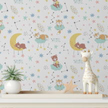 Papier Peint Autocollant pour Nurserie Pastel Fox