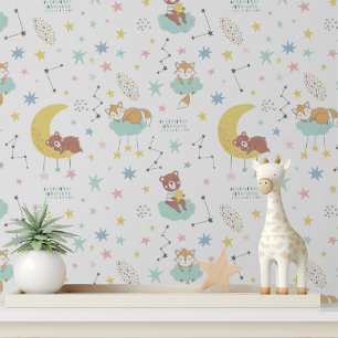 Papier Peint Autocollant pour Nurserie Pastel Fox 