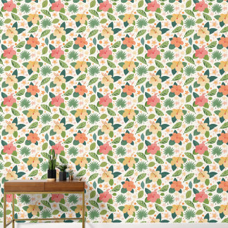 papier peint aux fleurs tropicales colorées