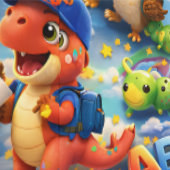 papier peint aventure ABC, dinosaure mignon et feu (Couture)