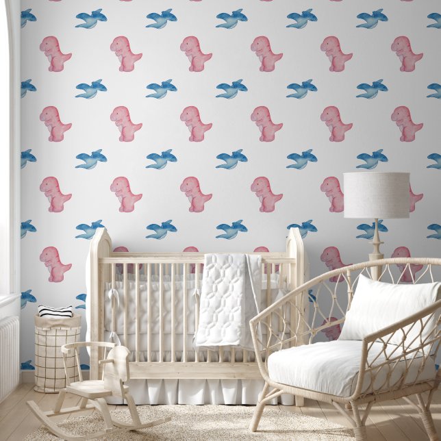 Papier Peint Aventure de dinosaure rose tropicale (Enfants)