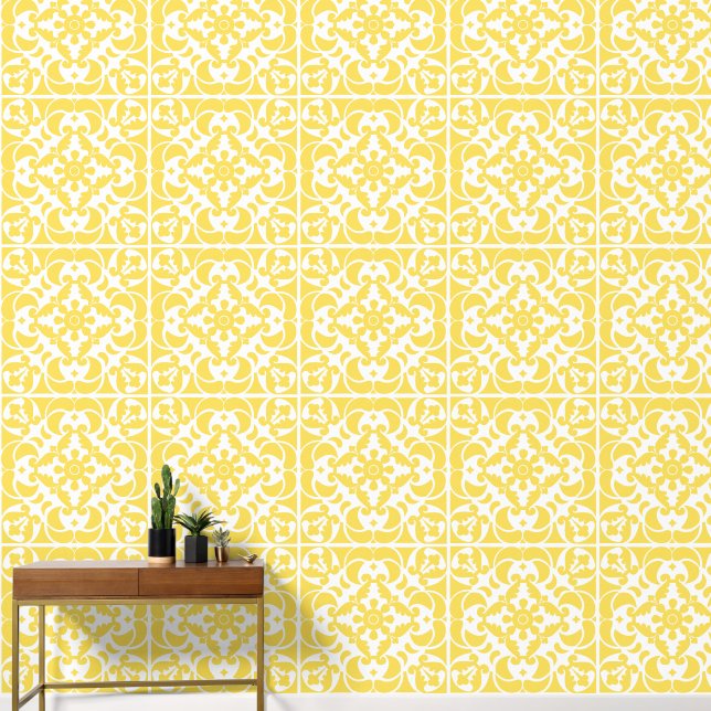 Papier Peint Azulejos jaune portugais espagnol (Couloir)