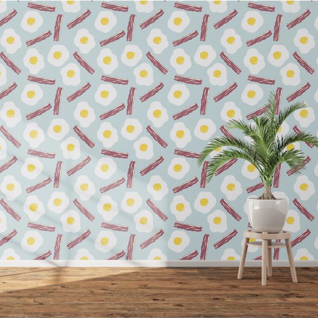 Papier Peint Bacon et oeuf (Fun bacon and egg food themed wallpaper)