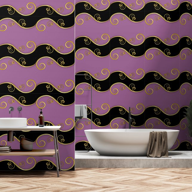 Papier Peint Balayage noir violet (Salle de bain)