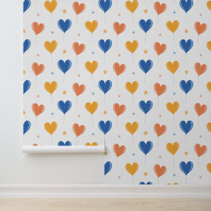 Papier Peint Ballons en forme de coeur étoile orange jaune bleu