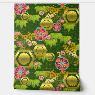 Papier Peint Bambou japonais et mamans en vert