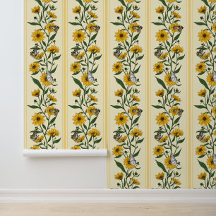 Papier Peint Bande florale Sunroot sur blanc cassé