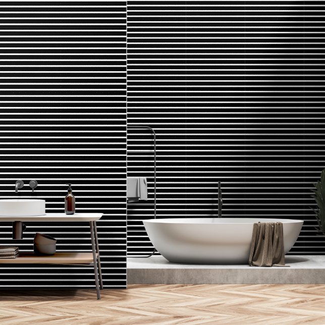 Papier Peint Bande noire et blanche moderne (Salle de bain)