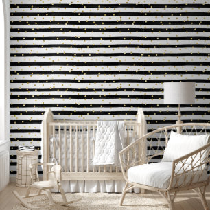 Papier Peint Bande noire et Confetti or