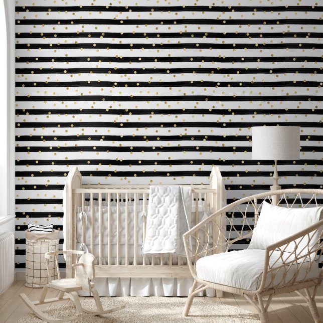 Papier Peint Bande noire et Confetti or (Enfants)
