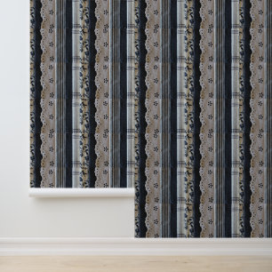 Papier Peint Bandes dentelles multicolores gris, blanc et noir