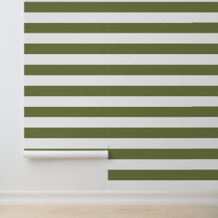 Papier Peint Bandes horizontales larges vert olive et blanc