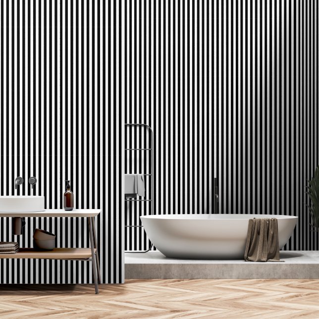 Papier Peint Bandes Noires Et Blanches (Salle de bain)