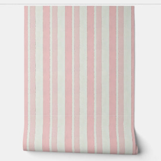 Papier Peint Bandes rose et blanche pastel