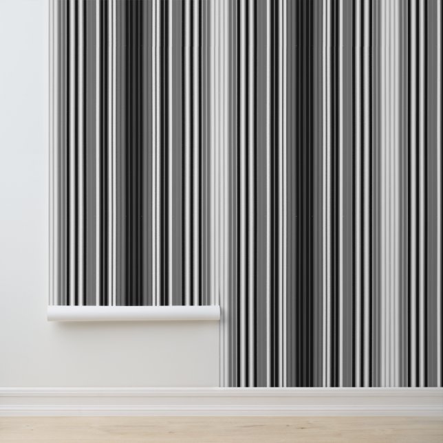 Papier Peint Bandes verticales fines Modernes Noir Blanc & Gris (Application)
