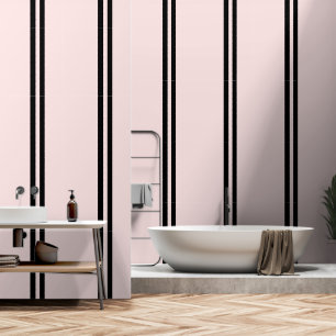 Papier Peint Bandes Verticales Noires Sur Rose Pastel