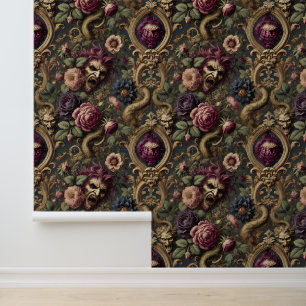 Papier Peint Batailles et fleurs baroques - Design floral gothi