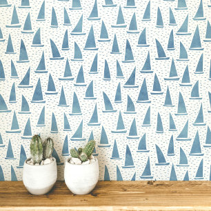 Papier Peint Bateau à voile bleu et blanc côtier