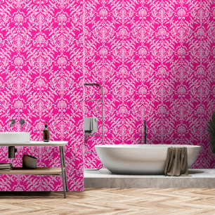 Papier Peint Bâton de pelage de couleur damassé rose profond en