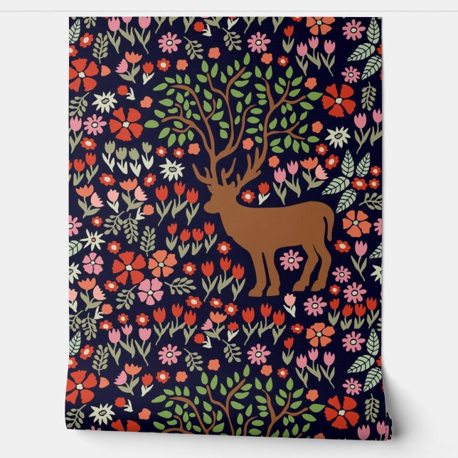 Papier Peint Beau bois Motif Fleurs sauvages Reindeer  (Déroulement)