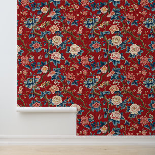 Papier Peint Beau Floral Rouge Élégant