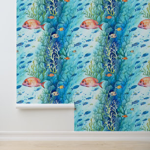 Papier Peint Beau poisson d'aquarelle dans l'océan