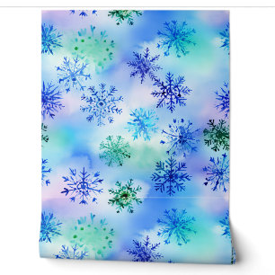 Papier Peint Beau Snowflakes Bleu et Vert