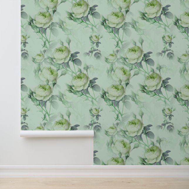 Papier Peint Beau vert clair Vintage Floral (Application)