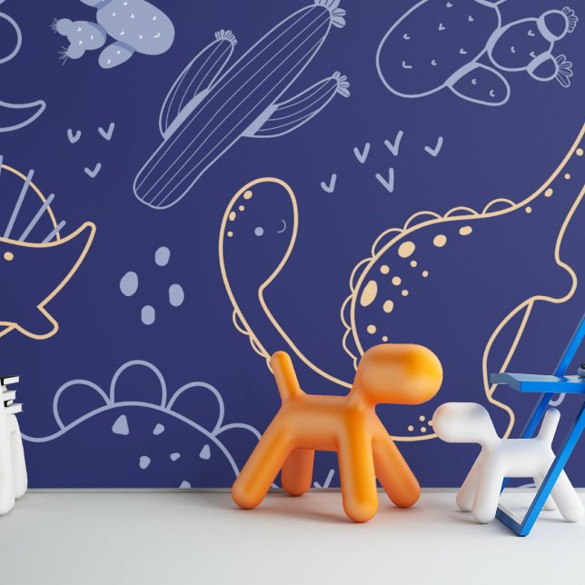 Papier Peint Beaux dinosaures Marine et Or (Créateur téléchargé)