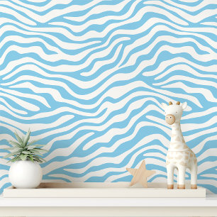 Papier Peint Bébé bleu et blanc à rayures de zèbre