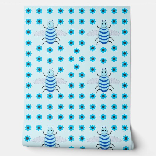 Papier Peint Bébé Bleu mignon Bee Patterned (Déroulement)