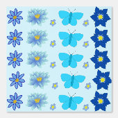 Papier Peint Bébé bleu Papillons et fleurs à motifs (Recto)