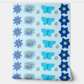 Papier Peint Bébé bleu Papillons et fleurs à motifs (Déroulement)