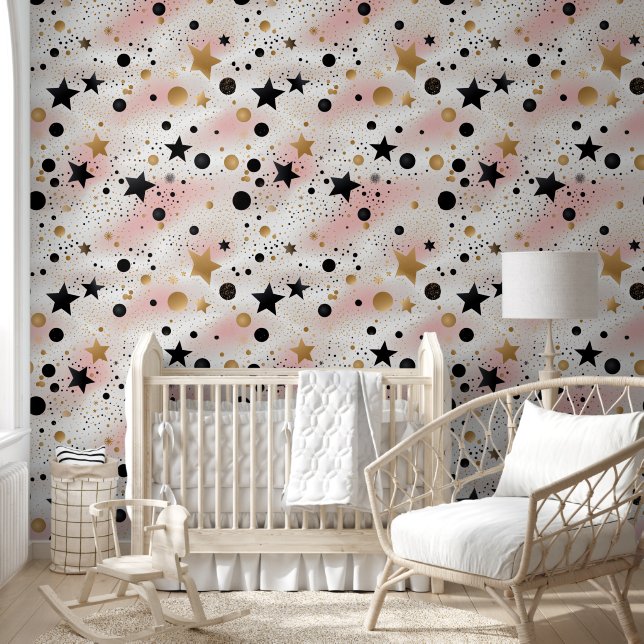 Papier Peint Bébé filles étoiles motif pépinière (Enfants)