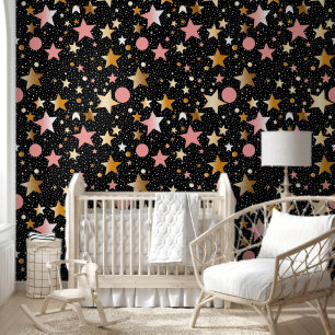 Papier Peint Bébé filles étoiles motif pépinière