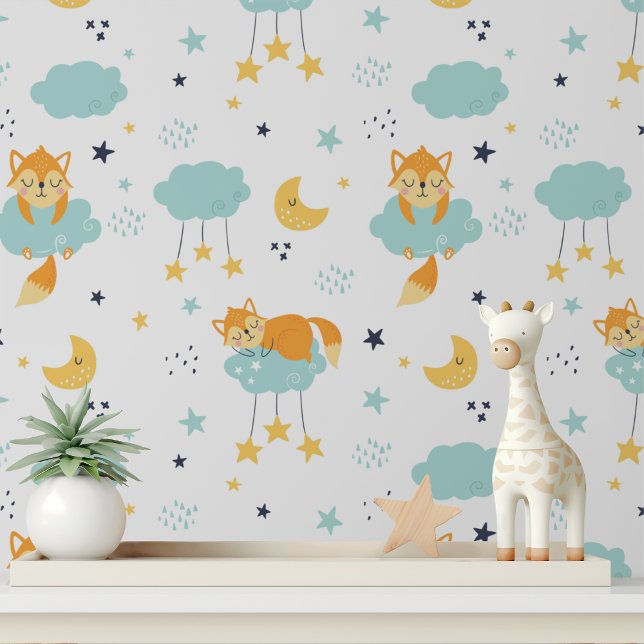Papier Peint Bébé mignon Fox Moon Stars Enfants Motif (Créateur téléchargé)