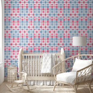 Papier Peint Bébé Motif Plaid rose et bleu rectangulaire