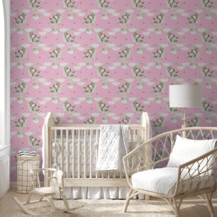 Papier Peint Bébé Rhinoceros Lune rose