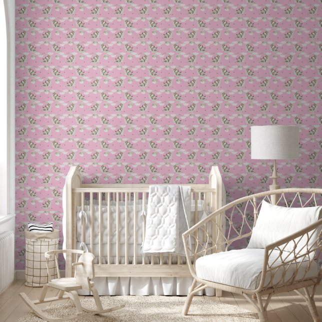 Papier Peint Bébé Rhinoceros Lune rose (Enfants)